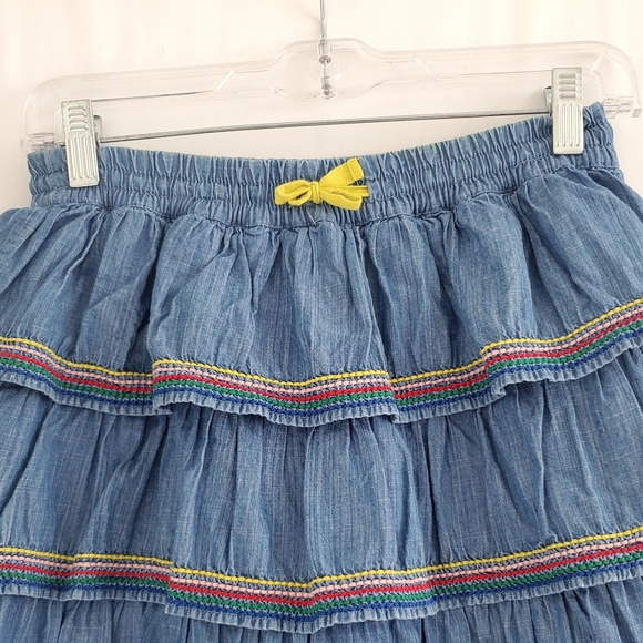 Mini Boden Youth Size 13-14 tiered ruffle denim skort with colorful trim - Picture 6 of 10
